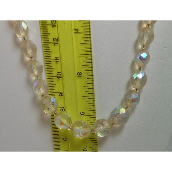 Unique Vintage Crystal Necklace with Handmade Beaded AB Light Pink Peach Finding - Picture 2 of 10